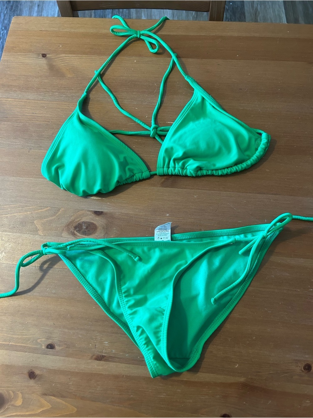 OP Bright Green Triangle String Bikini Set Medium